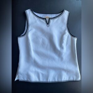 TalbotsSleeveless Top Shell Tank Top White Pique Cotton Black Edging Sz 6